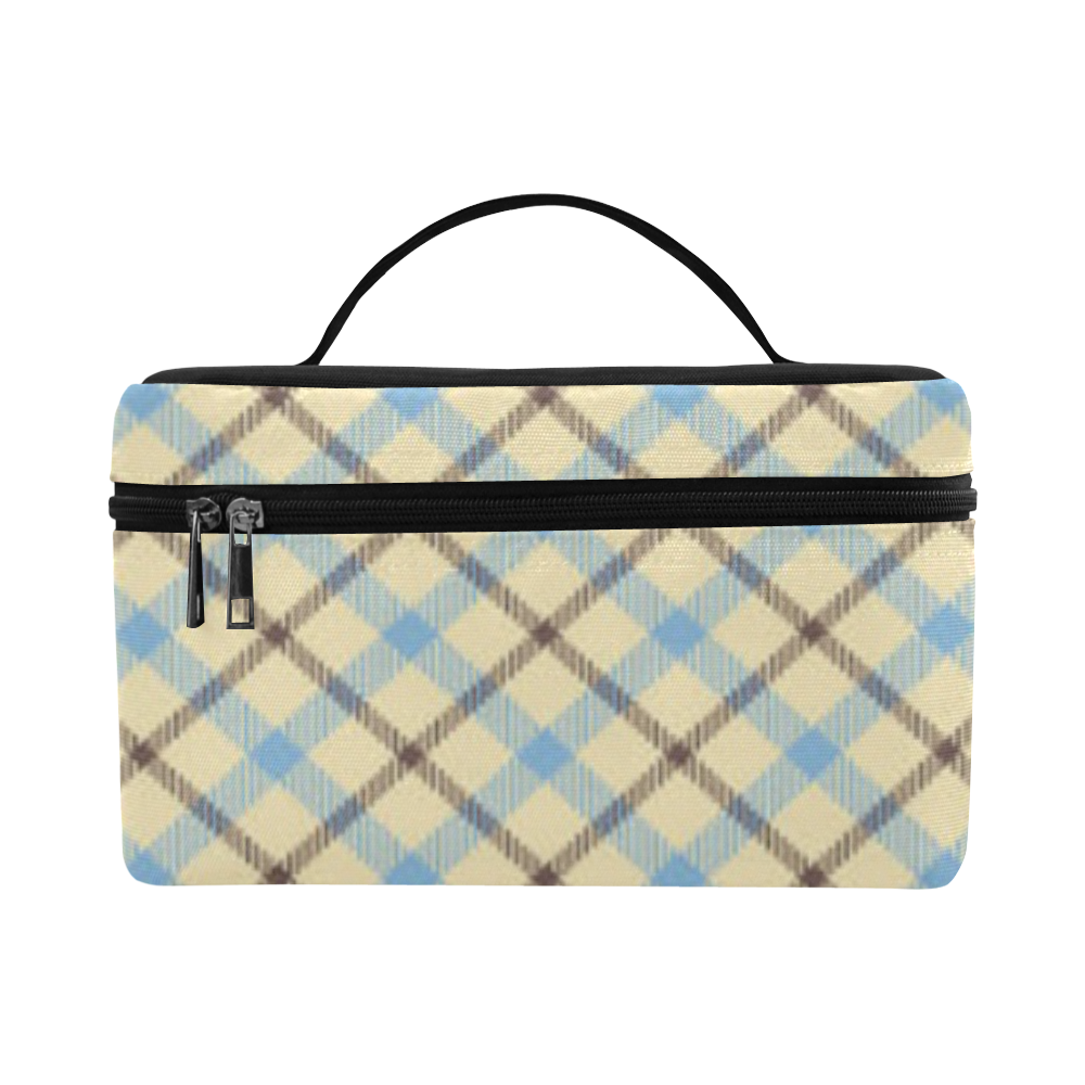 Plaid 2 diagonal with cream, brown and baby blue Cosmetic Bag/Large (Model 1658)