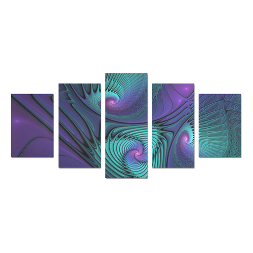 Purple meets Turquoise modern abstract Fractal Art Canvas Print Sets D (No Frame)