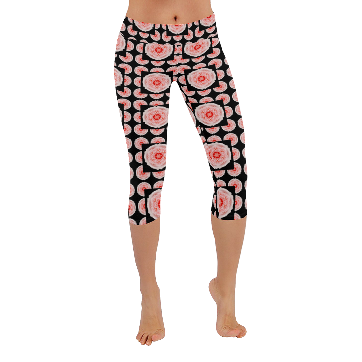 romantic pink rose pattern capri Women's Low Rise Capri Leggings (Invisible Stitch) (Model L08)