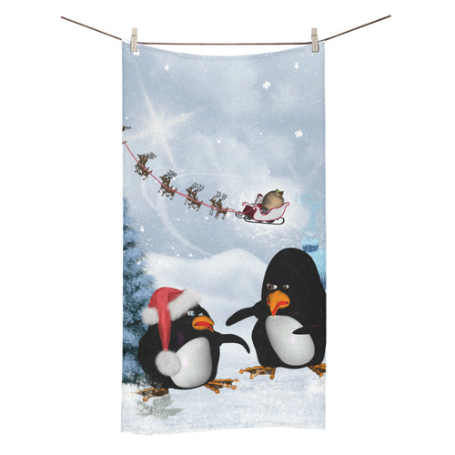 Christmas, funny, cute penguin Bath Towel 30"x56"