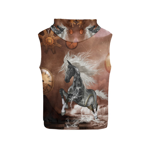 Amazing steampunk horse, silver All Over Print Sleeveless Hoodie for Women (Model H15)