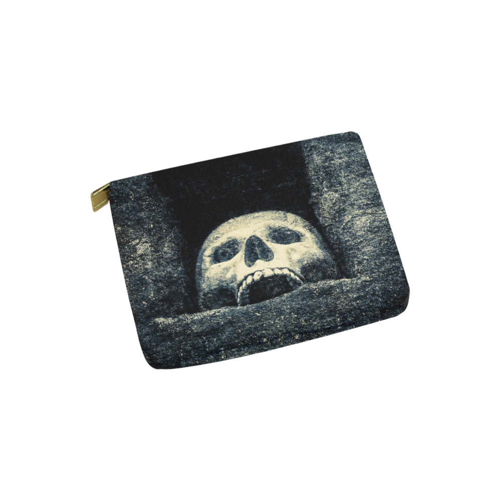 White Human Skull In A Pagan Shrine Halloween Cool Carry-All Pouch 6''x5''