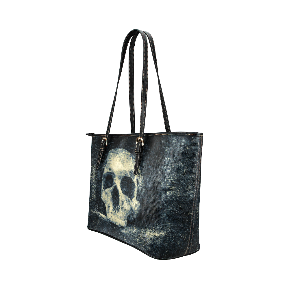 Man Skull In A Savage Temple Halloween Horror Leather Tote Bag/Small (Model 1651)