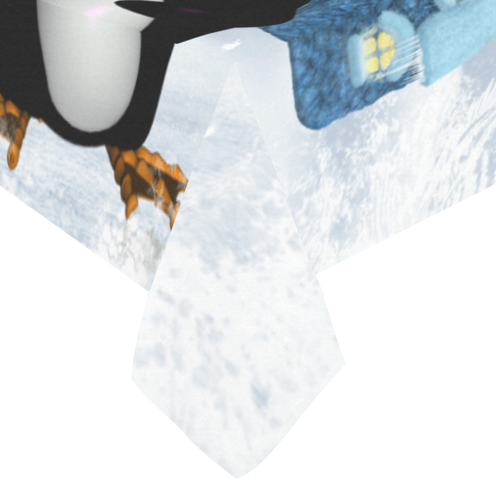 Christmas, funny, cute penguin Cotton Linen Tablecloth 60"x120"
