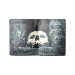 White Human Skull In A Pagan Shrine Halloween Cool Men's Leather Wallet (Model 1612)
