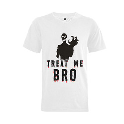 Halloween Horror Zombie Treat Me Bro funny cool Men's V-Neck T-shirt  Big Size(USA Size) (Model T10)