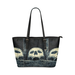 White Human Skull In A Pagan Shrine Halloween Cool Leather Tote Bag/Small (Model 1640)