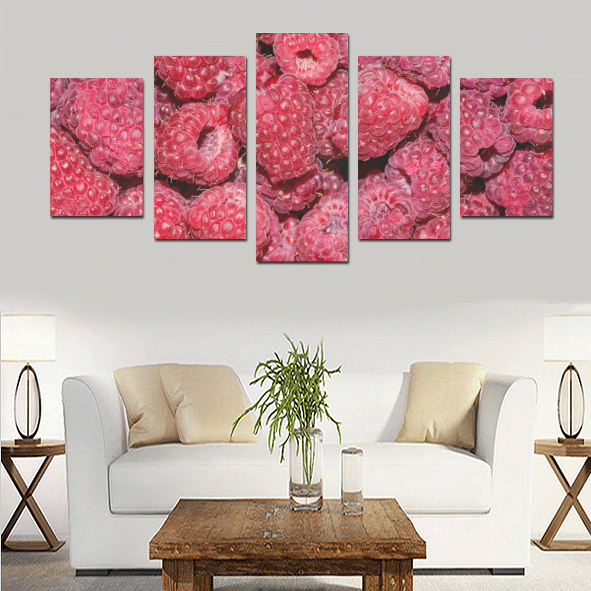 Red Fresh Raspberry Yummy Summer Berries Canvas Print Sets D (No Frame)