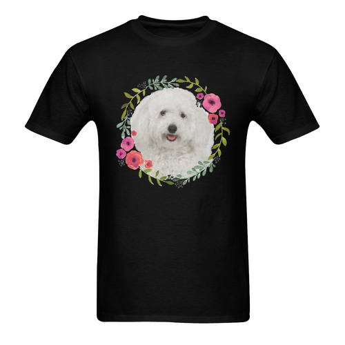 Cute White Puppy Pink Floral Garland Sunny Men's T- shirt (Model T06)