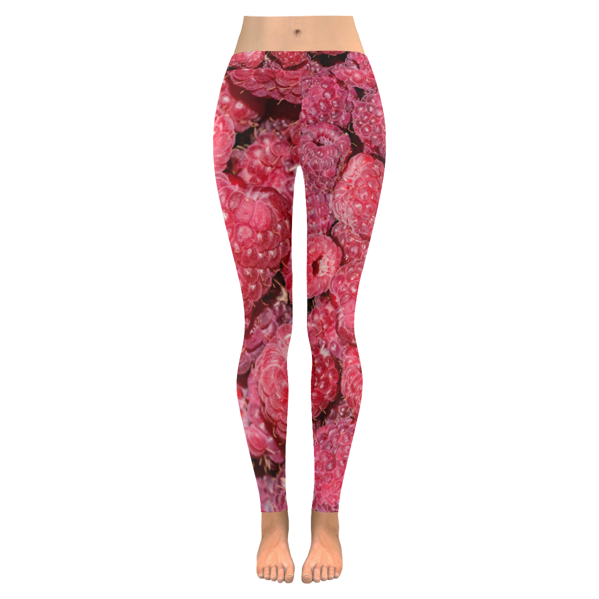 Red Fresh Raspberry Yummy Summer Berries Women's Low Rise Leggings (Invisible Stitch) (Model L05)