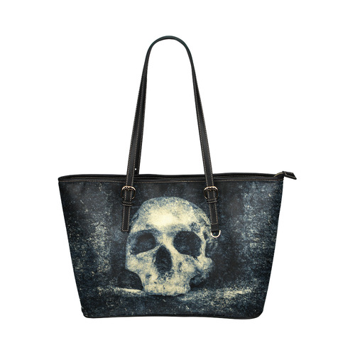 Man Skull In A Savage Temple Halloween Horror Leather Tote Bag/Large (Model 1651)