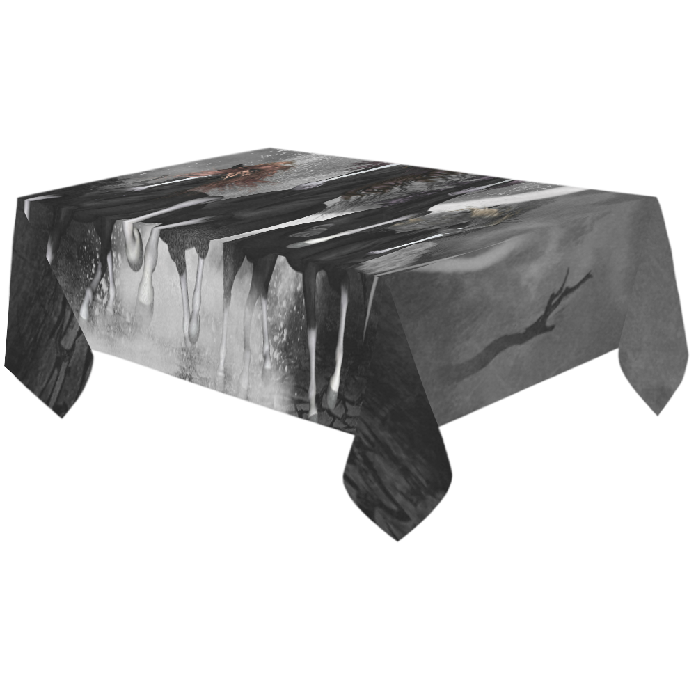 Awesome running black horses Cotton Linen Tablecloth 60"x120"