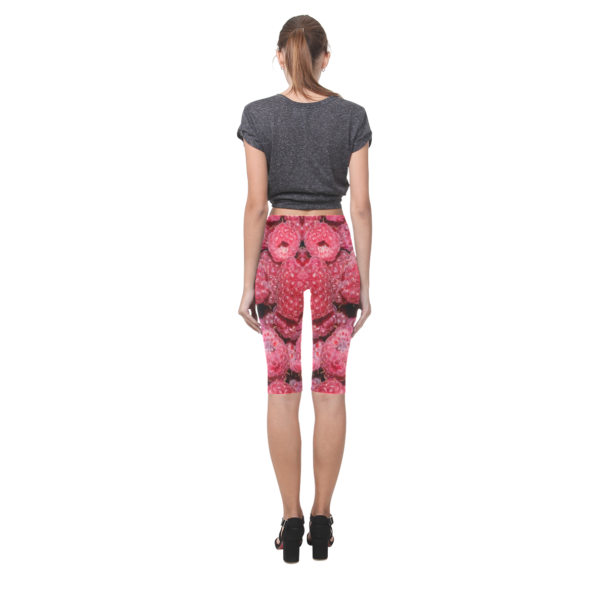 Red Fresh Raspberry Yummy Summer Berries Hestia Cropped Leggings (Model L03)