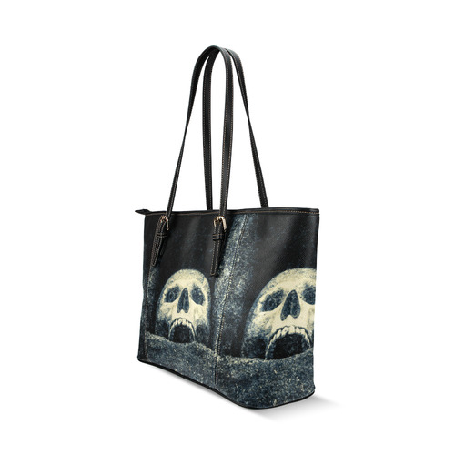 White Human Skull In A Pagan Shrine Halloween Cool Leather Tote Bag/Large (Model 1640)