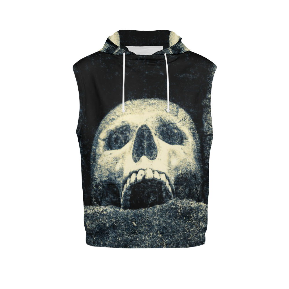 White Human Skull In A Pagan Shrine Halloween Cool All Over Print Sleeveless Hoodie for Women (Model H15)