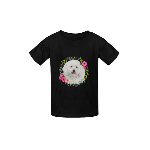 Cute White Puppy Pink Floral Garland Kid's  Classic T-shirt (Model T22)