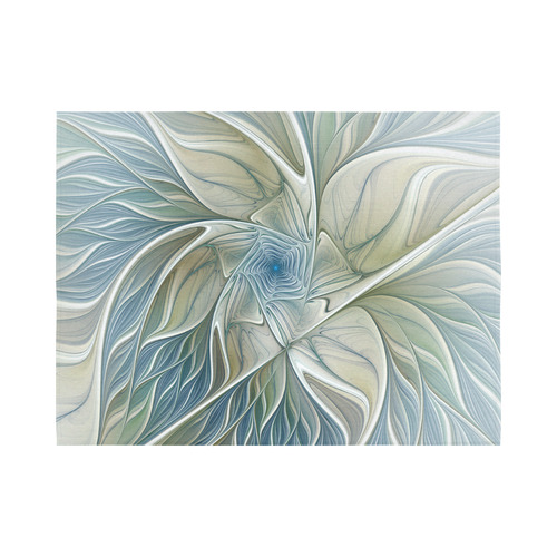 Floral Fantasy Pattern Abstract Blue Khaki Fractal Cotton Linen Wall Tapestry 80"x 60"