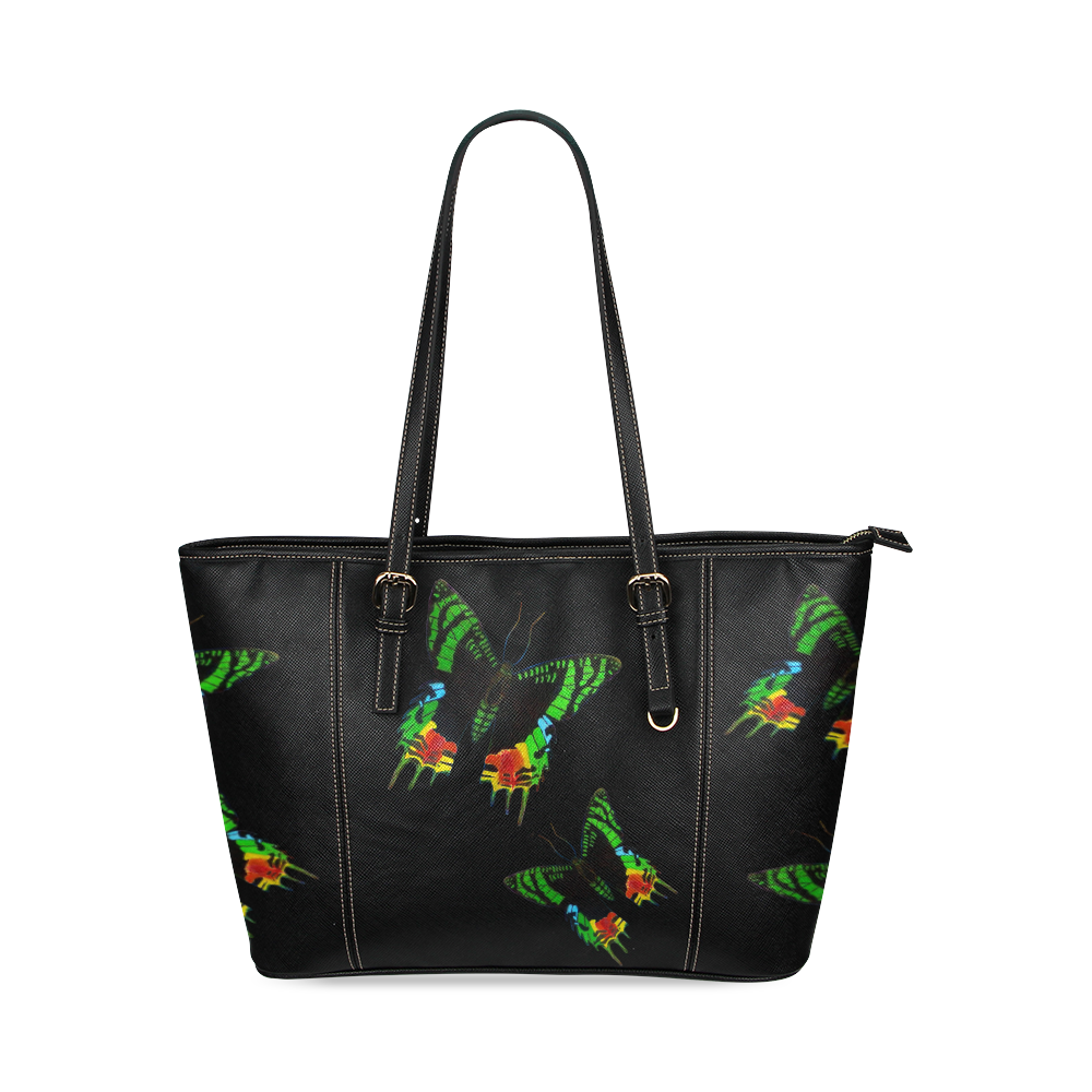 Sunset Moth Small Tote Leather Tote Bag/Small (Model 1640)