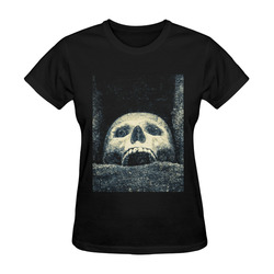 White Human Skull In A Pagan Shrine Halloween Cool Sunny Women's T-shirt (Model T05)