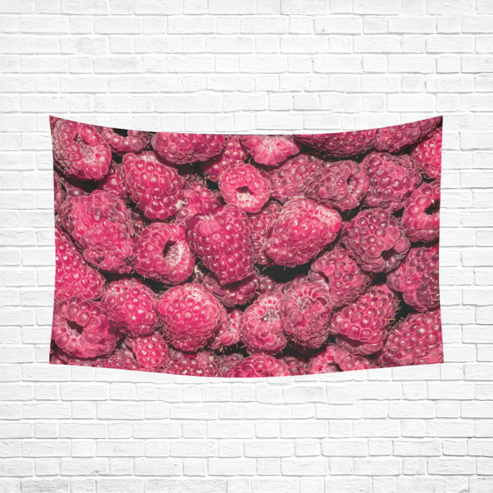 Red Fresh Raspberry Summer Fruits In A Pile Cotton Linen Wall Tapestry 90"x 60"