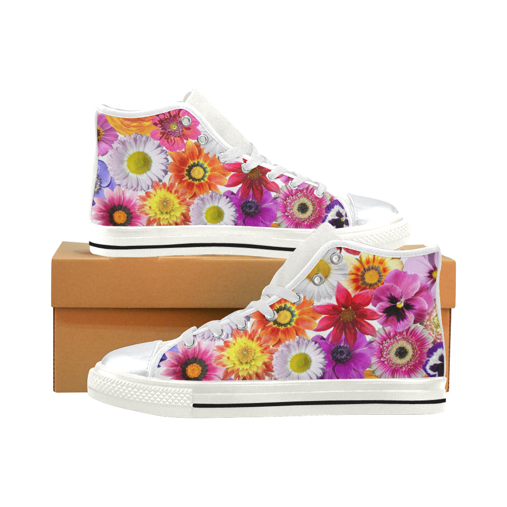 A Bunch Of Flowers High Top Canvas Shoes for Kid (Model 017)