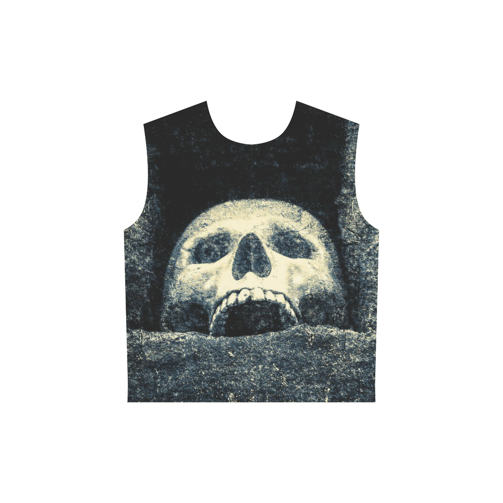 White Human Skull In A Pagan Shrine Halloween Cool All Over Print Sleeveless Hoodie for Women (Model H15)