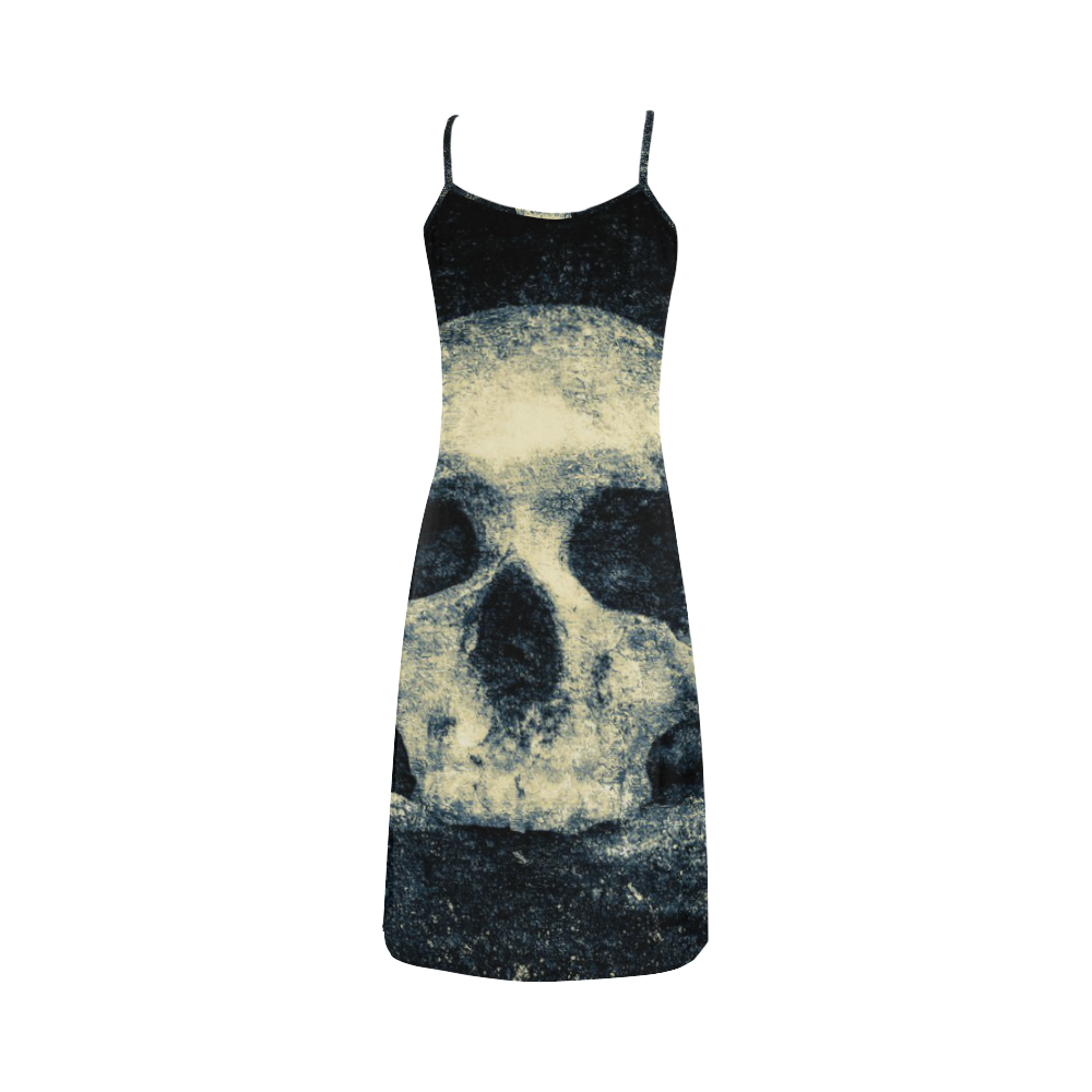 Man Skull In A Savage Temple Halloween Horror Alcestis Slip Dress (Model D05)