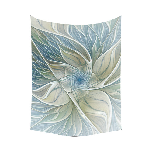 Floral Fantasy Pattern Abstract Blue Khaki Fractal Cotton Linen Wall Tapestry 80"x 60"