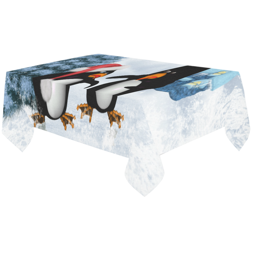Christmas, funny, cute penguin Cotton Linen Tablecloth 60"x120"