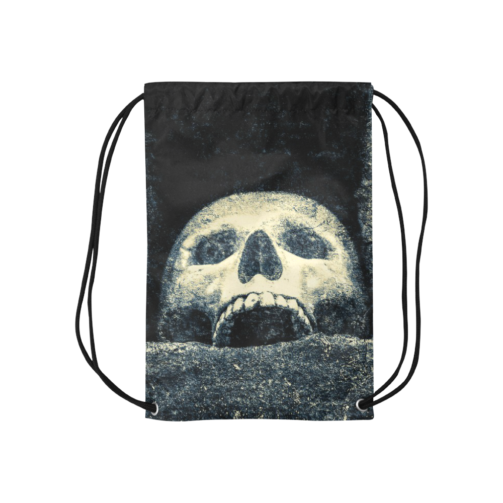 White Human Skull In A Pagan Shrine Halloween Cool Small Drawstring Bag Model 1604 (Twin Sides) 11"(W) * 17.7"(H)