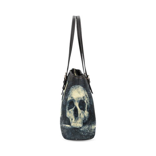 Man Skull In A Savage Temple Halloween Horror Leather Tote Bag/Large (Model 1640)