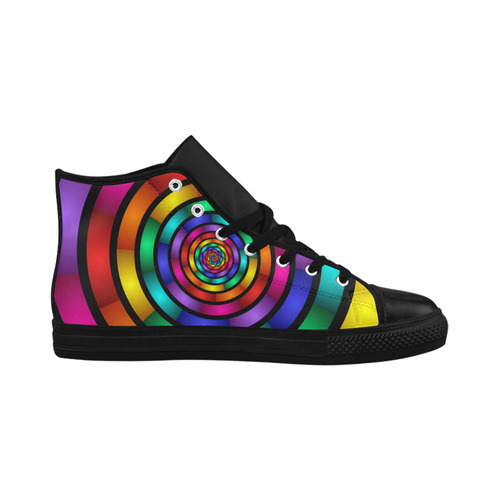Round Psychedelic Colorful Modern Fractal Graphic Aquila High Top Microfiber Leather Women's Shoes (Model 032)