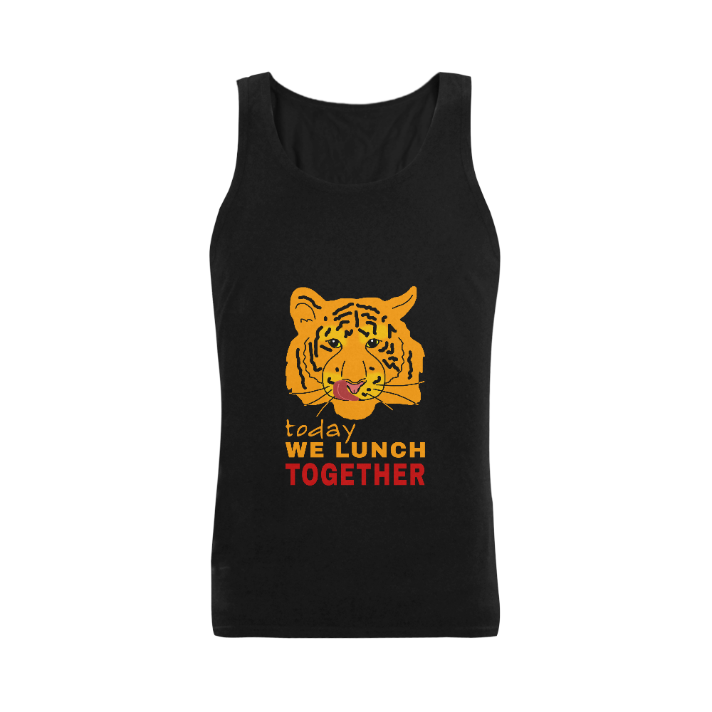 Funny Wild Tiger Today We Lunch Together Romantic Men's Shoulder-Free Tank Top (Model T33)