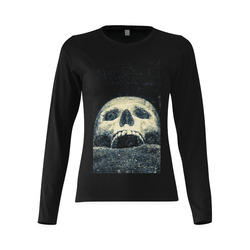 White Human Skull In A Pagan Shrine Halloween Cool Sunny Women's T-shirt (long-sleeve) (Model T07)