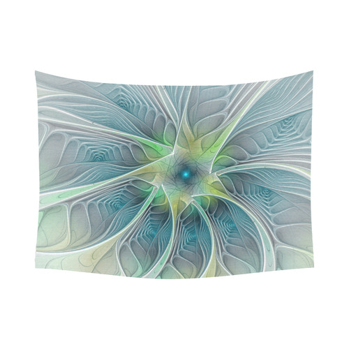 Floral Fantasy Abstract Blue Green Fractal Flower Cotton Linen Wall Tapestry 80"x 60"