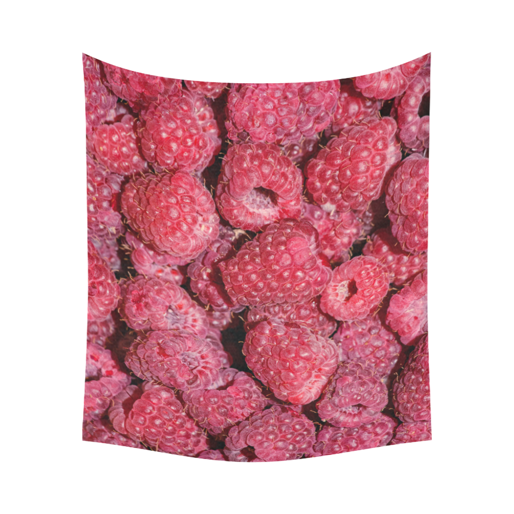 Red Fresh Raspberry Summer Berries Cotton Linen Wall Tapestry 60"x 51"