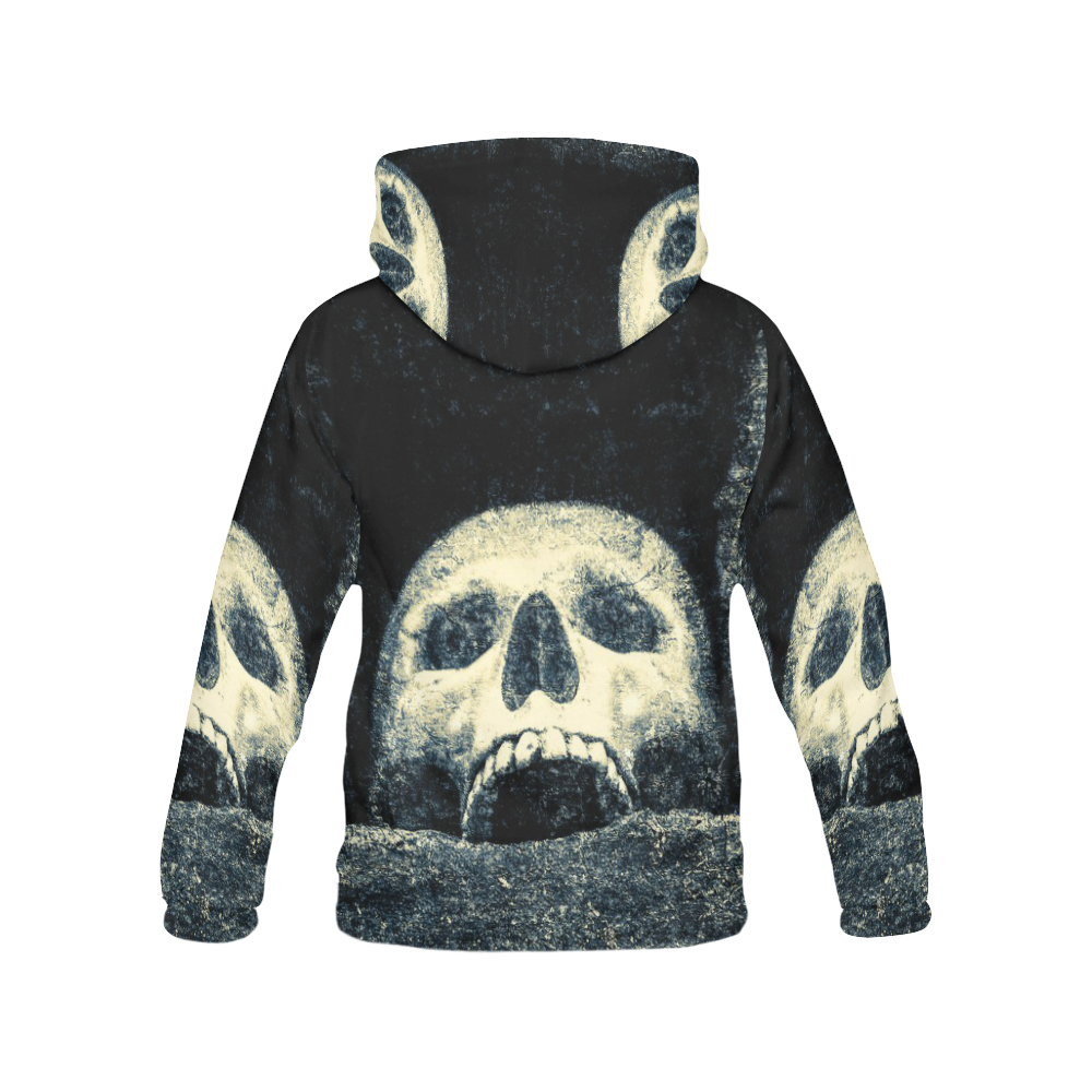 White Human Skull In A Pagan Shrine Halloween Cool All Over Print Hoodie for Women (USA Size) (Model H13)