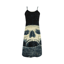 White Human Skull In A Pagan Shrine Halloween Cool Alcestis Slip Dress (Model D05)