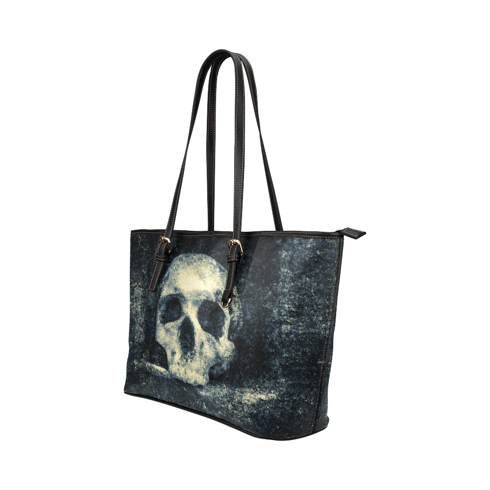 Man Skull In A Savage Temple Halloween Horror Leather Tote Bag/Small (Model 1651)