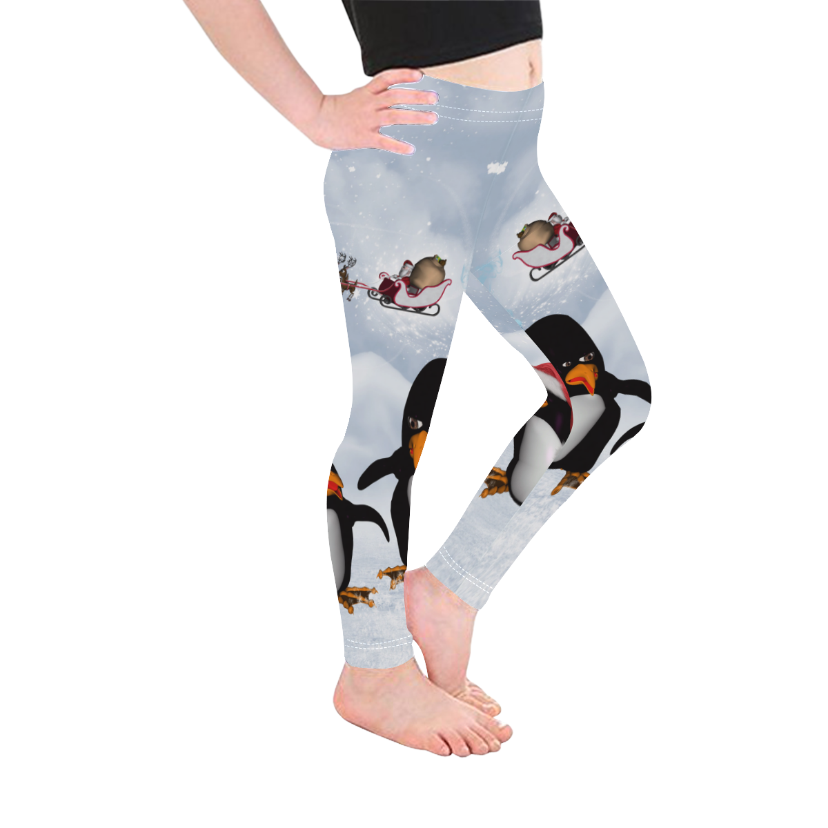 Christmas, funny, cute penguin Kid's Ankle Length Leggings (Model L06)