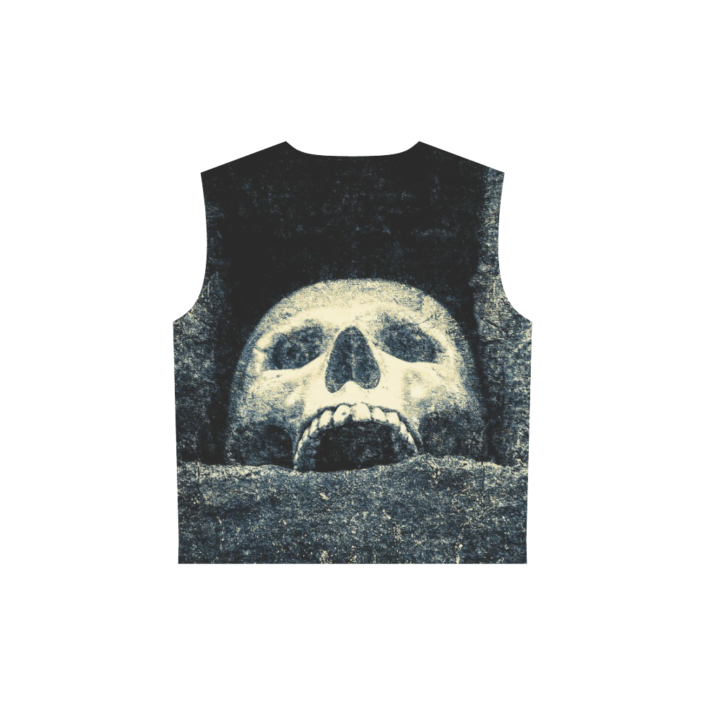White Human Skull In A Pagan Shrine Halloween Cool All Over Print Sleeveless Hoodie for Women (Model H15)
