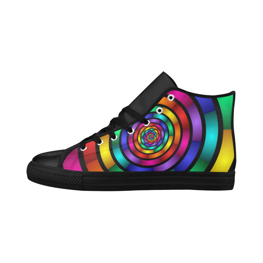 Round Psychedelic Colorful Modern Fractal Graphic Aquila High Top Microfiber Leather Women's Shoes (Model 032)