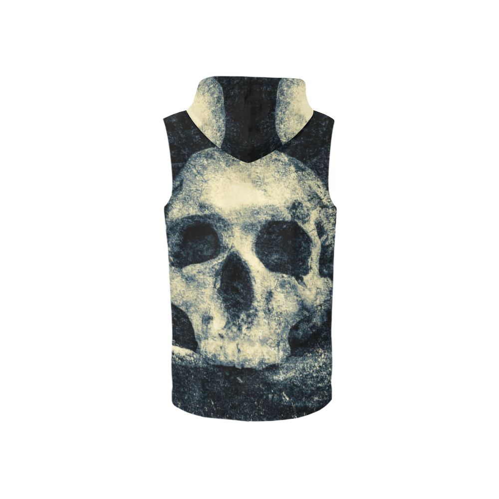 Man Skull In A Savage Temple Halloween Horror All Over Print Sleeveless Zip Up Hoodie for Women (Model H16)