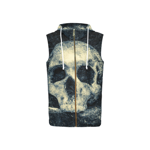 Man Skull In A Savage Temple Halloween Horror All Over Print Sleeveless Zip Up Hoodie for Women (Model H16)