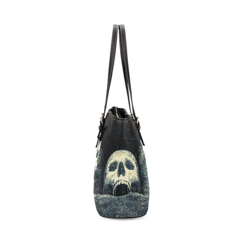 White Human Skull In A Pagan Shrine Halloween Cool Leather Tote Bag/Large (Model 1640)