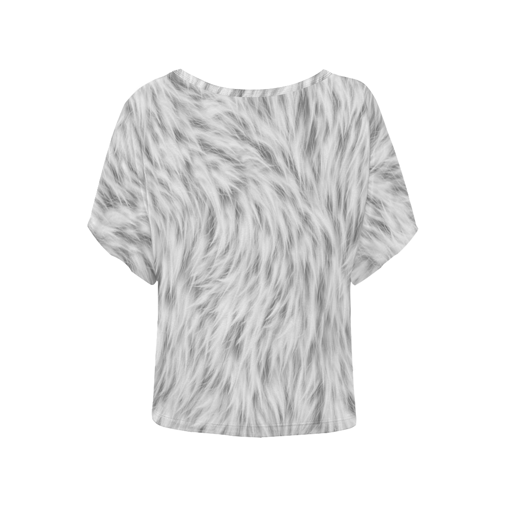 White Fur Women's Batwing-Sleeved Blouse T shirt (Model T44)