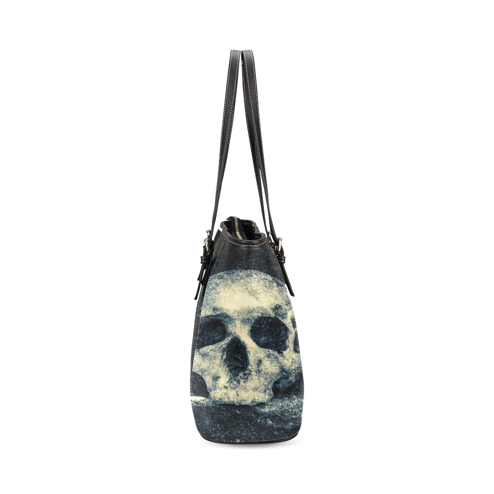 Man Skull In A Savage Temple Halloween Horror Leather Tote Bag/Small (Model 1640)