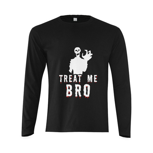 Halloween Horror Zombie Treat Me Bro funny Sunny Men's T-shirt (long-sleeve) (Model T08)