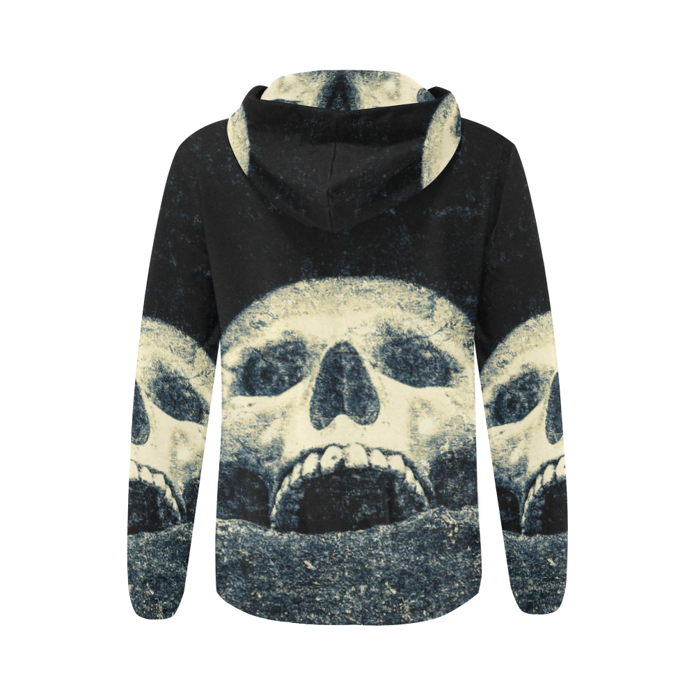 White Human Skull In A Pagan Shrine Halloween Cool All Over Print Full Zip Hoodie for Women (Model H14)