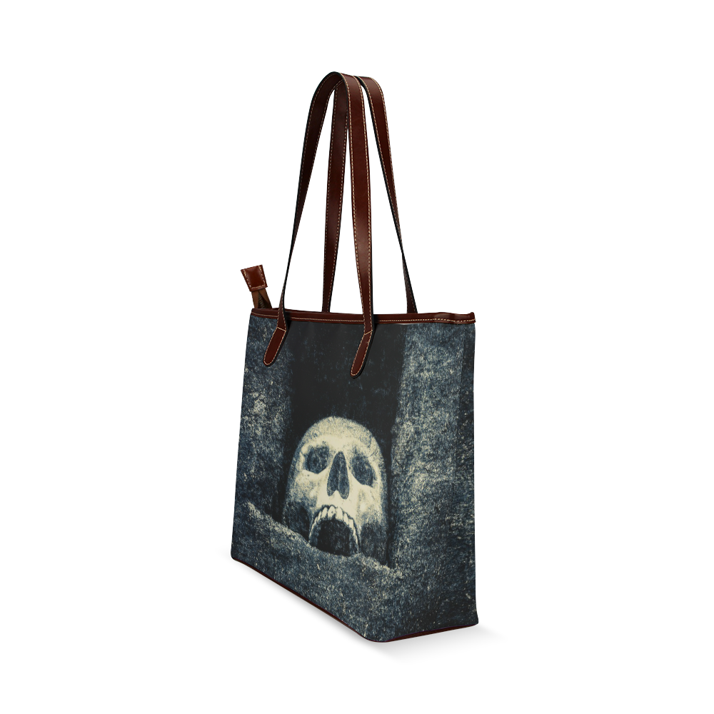 White Human Skull In A Pagan Shrine Halloween Cool Shoulder Tote Bag (Model 1646)